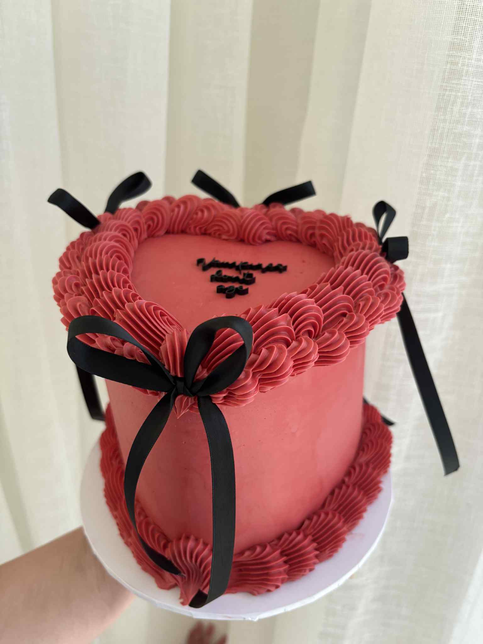 Red Ruffle Cake with Black Bows